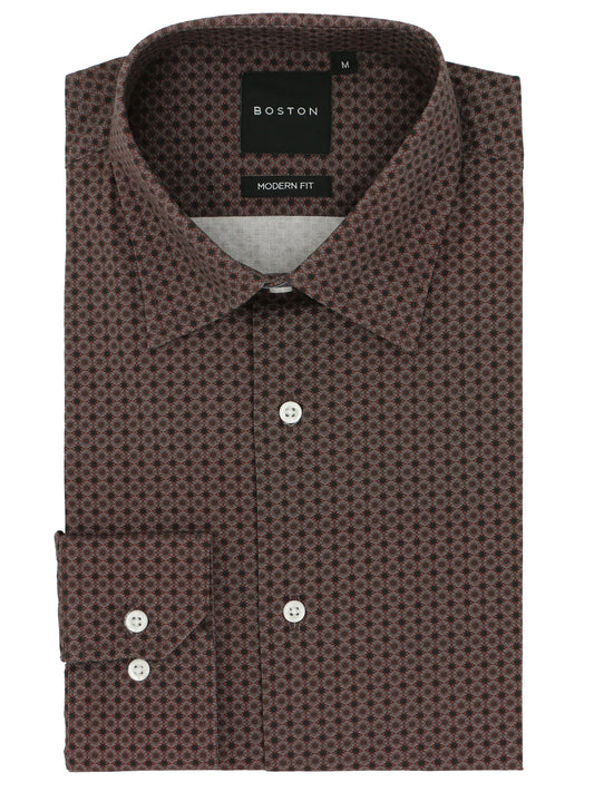 Lennox Brown Circle Tile Printed Stretch Shirt