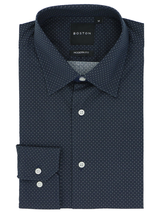 Lennox Navy Dotted Tile Printed Stretch Shirt