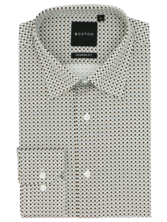 Lennox White Tile Printed Stretch Shirt