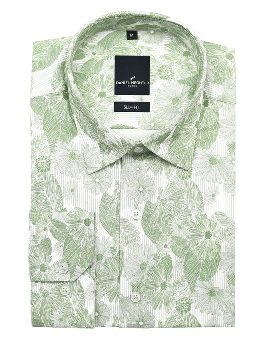 Sel Green Floral Leaf Print Shirt