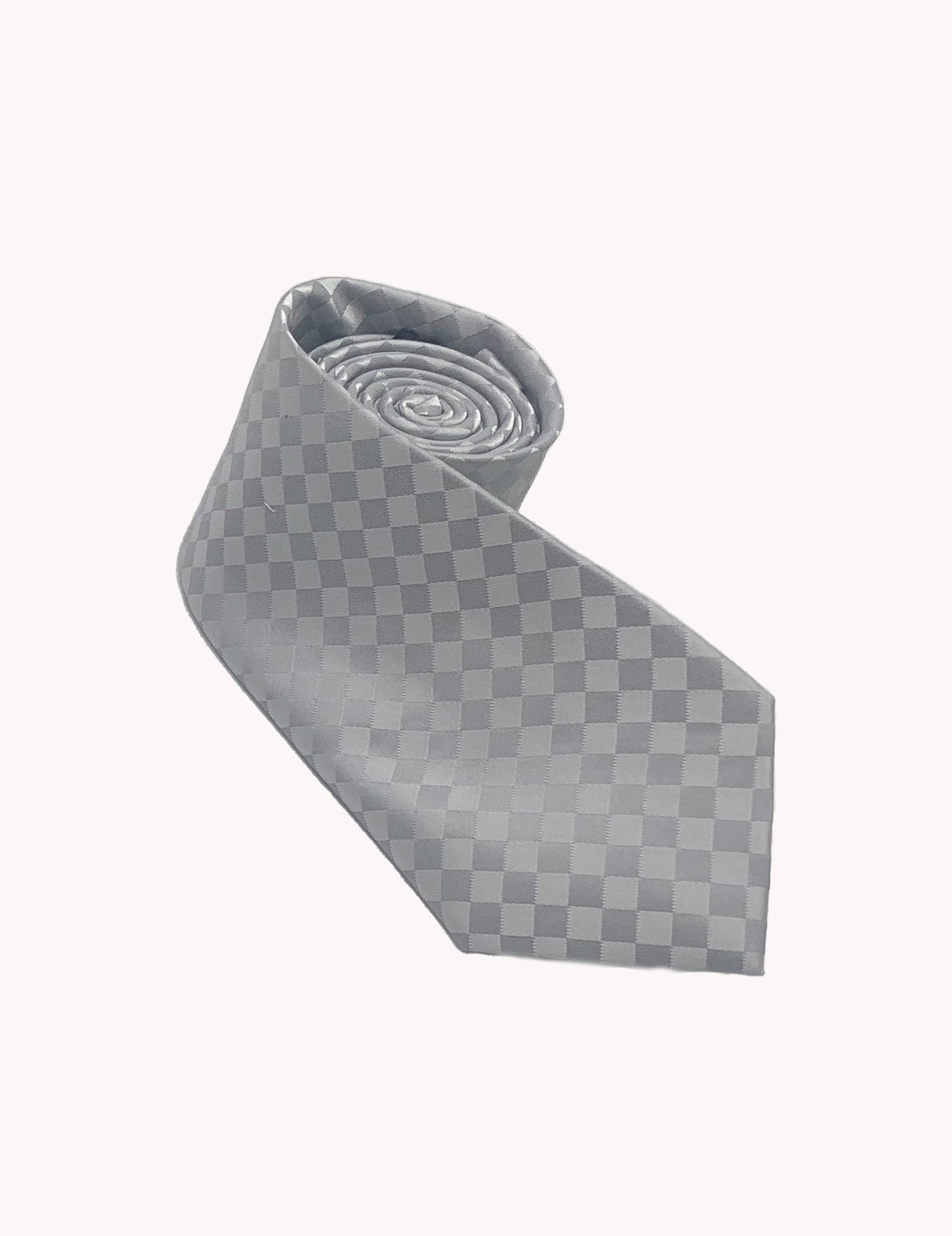 Silver Checkboard Silk Tie